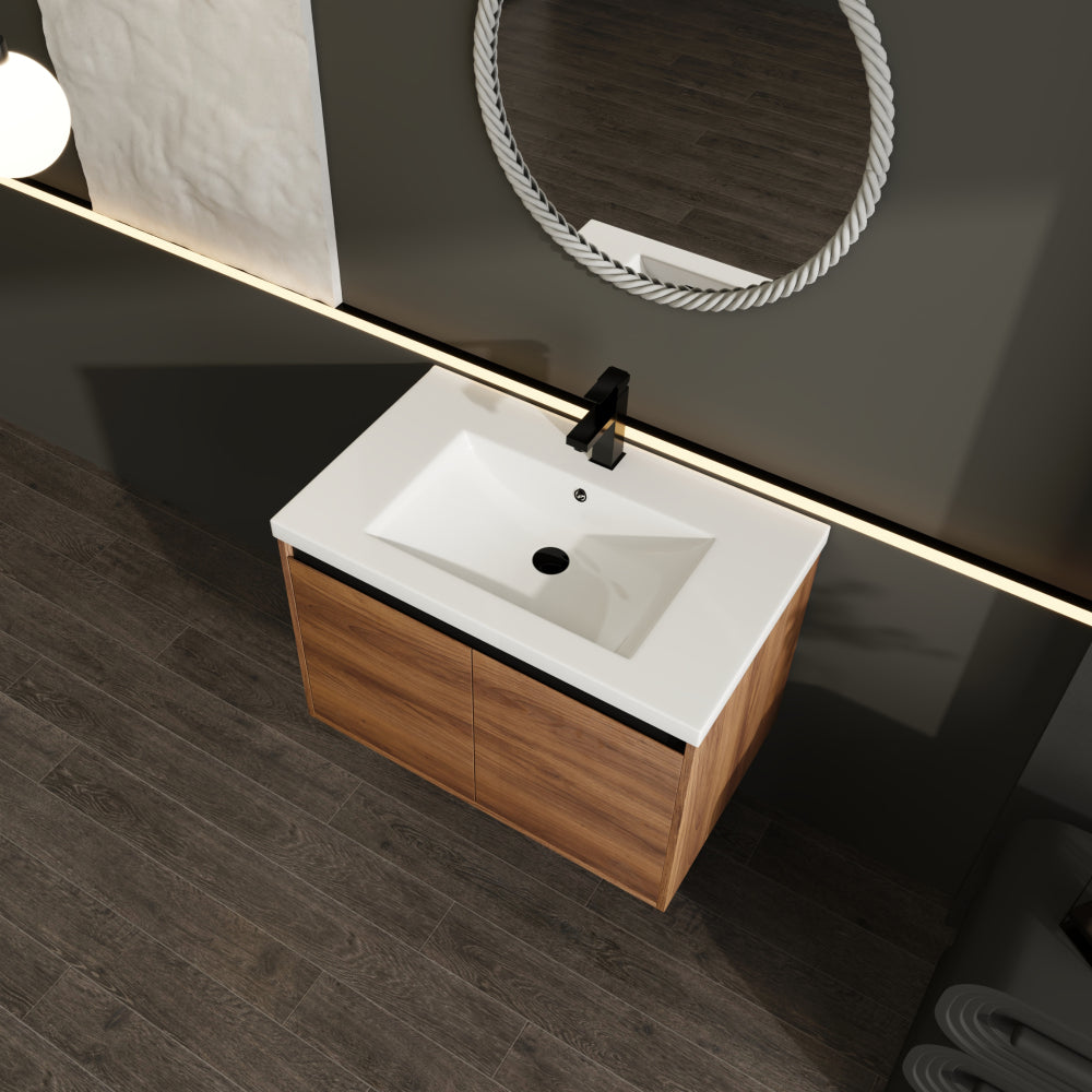 LEVISTAR Brown 30 Inch Bathroom Vanity with resin Countertop Sink,  2 Doors Bathroom Cabinet Set