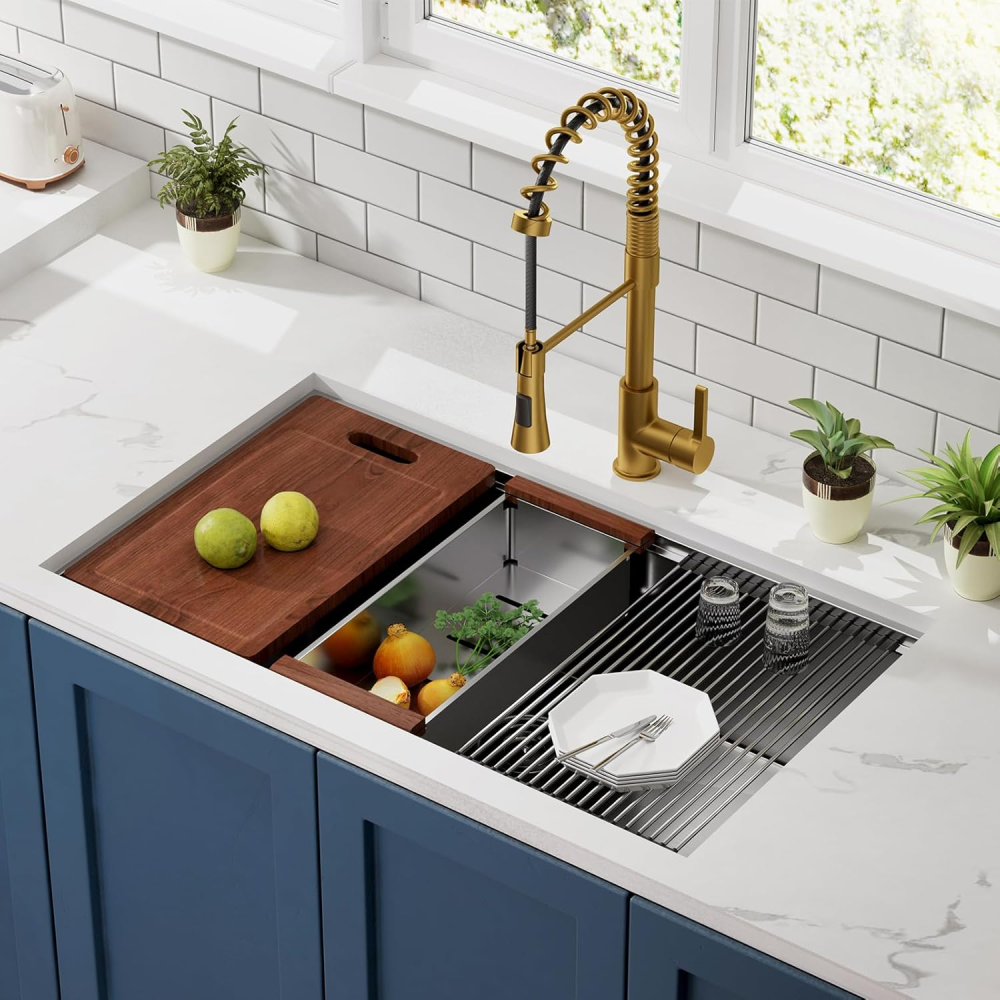 30 Inch Workstation Ledge kitchen Sink Undermount 304 Stainless Steel Single Bowl R10 Tight Radius Sink
