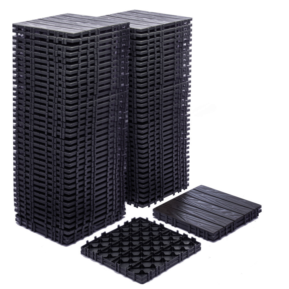 76-Pack 11.42"x11.42" Interlocking Deck Tiles - 68.80 Sq.Ft 3D Wood Grain Plastic Flooring for Outdoor Use,Waterproof & Moisture-Proof Patio Tiles, All-Weather Use & Easy Snap-Together Installation
