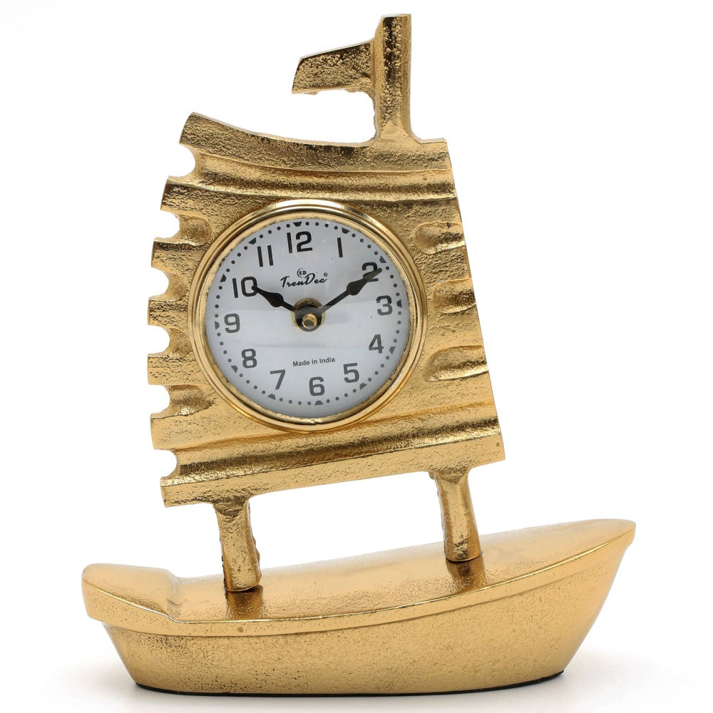 Decorative Table Clock with Gold Polished in Boat Shape-Desk clock