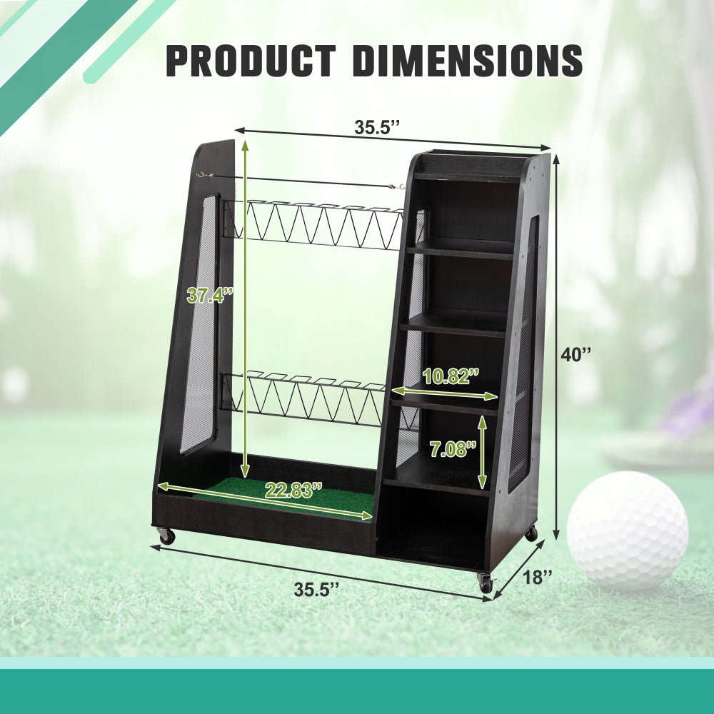 Golf Bag Organizer for Garage, Premium Wooden Golf Clubs Storage Rack Fit 2 Golf Bags, Golf Trunk Organizer for Car Garage Club Shed Basement,Black