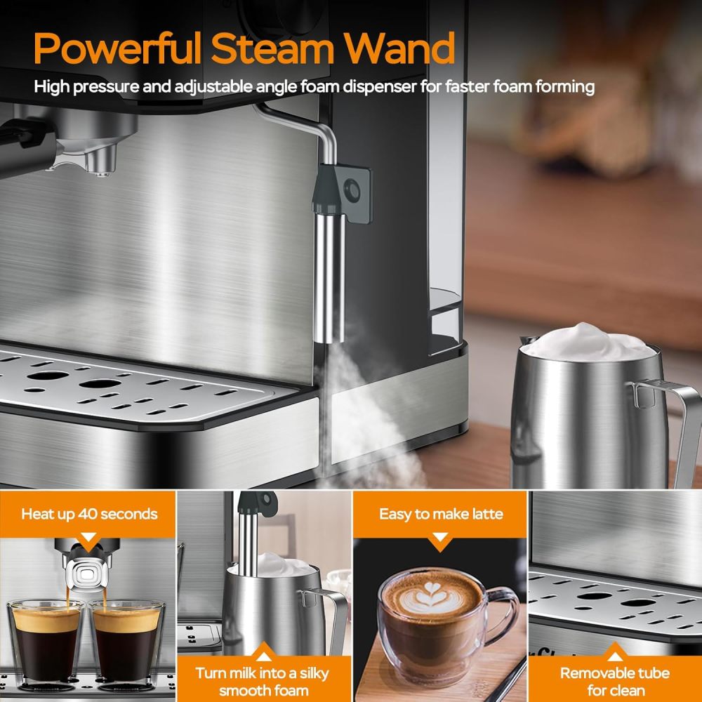20 Bar Professional Espresso Machine with Milk Frother, Single & Double Shot, ESE Pod Compatible, Removable Water Tank for Cappuccino, Latte, & Macchiato – Home Barista Edition