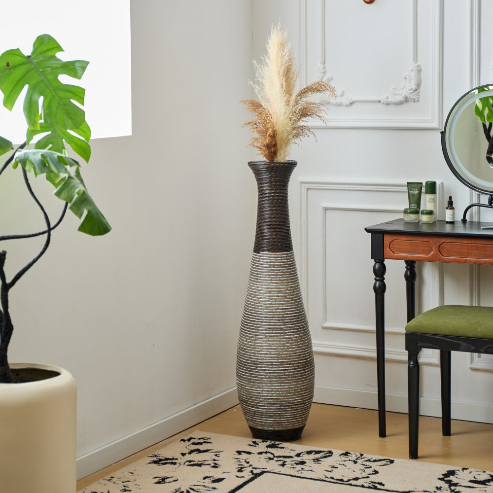39-Inch Tall Standing Designer Floor Vase - Durable Artificial Rattan - Elegant Two-Tone Dark Brown Finish - Ideal Decor Accent for Living Room, Bedroom, Entryway - Stylish Home Decor Statement Piece