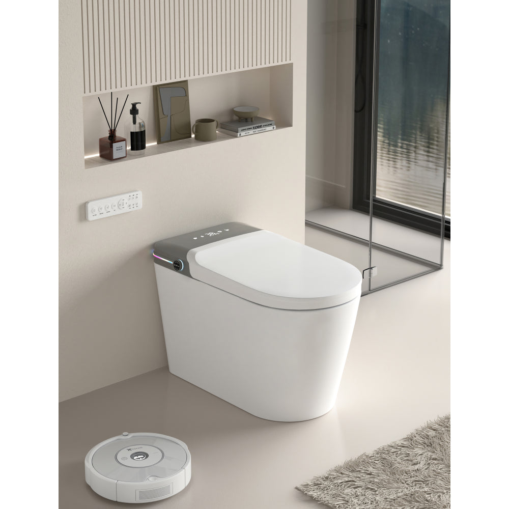Smart Bidet Toilet with Remote Control.Raised Tankless Toilet with LED Display. Auto Open/AutoHeated. Seat Toilet Bidet with Aromatherapy System.Warm Water And Dry.Off Seat Flush.Foot Sensor.