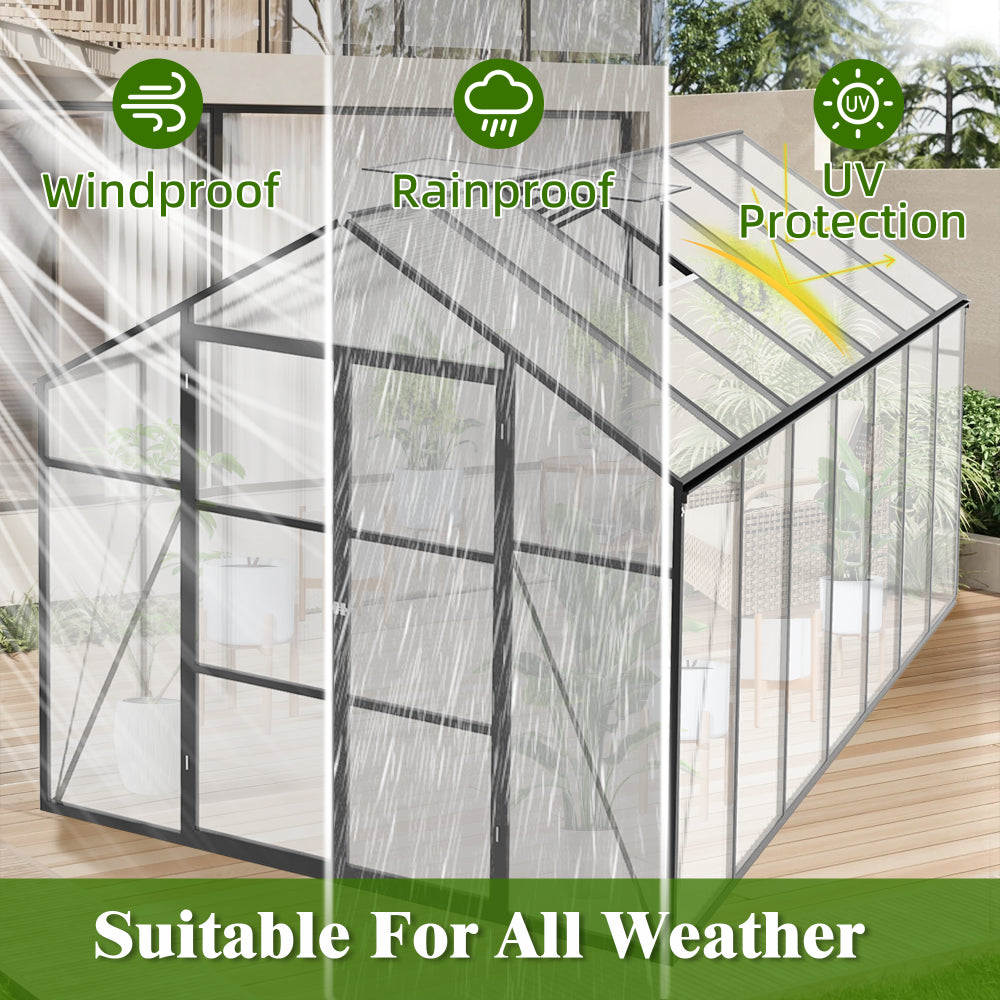 Newly marketed Gain height windproofaluminum greenhouse 8x14 FT Polycarbonate Greenhouse Raised Base and Anchor Aluminum Heavy Duty Walk-in Greenhouses for Outdoor Backyard in All Season