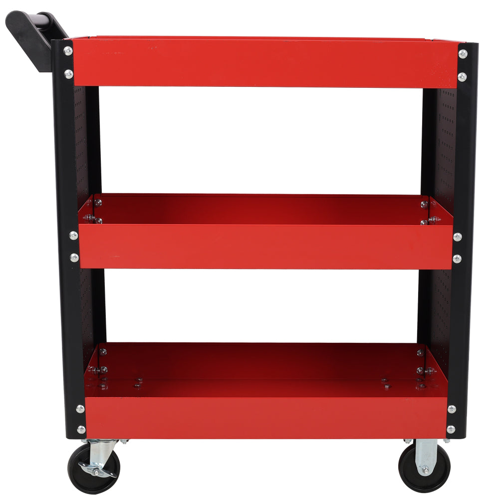 3 Tier Rolling Tool Cart on Wheels,Heavy Duty Utility Tool Cart with Pegboard for Repair Shop, Garage, Warehouse,Red