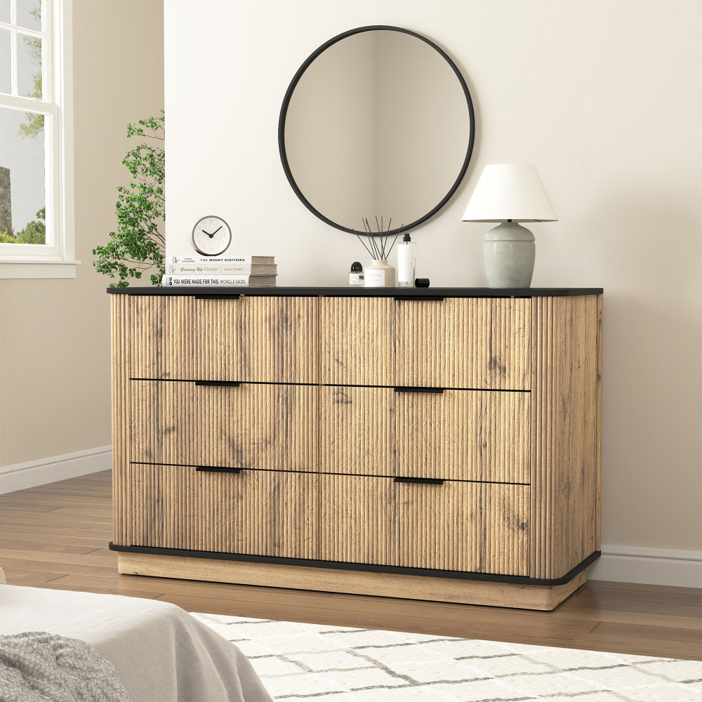 Modern Multi-functional Six-drawer MDF Cabinet,The perfect combination of rounded corners and multifunctional design, with Product Dimensions of 47.2*15.7*29.6 Inches.