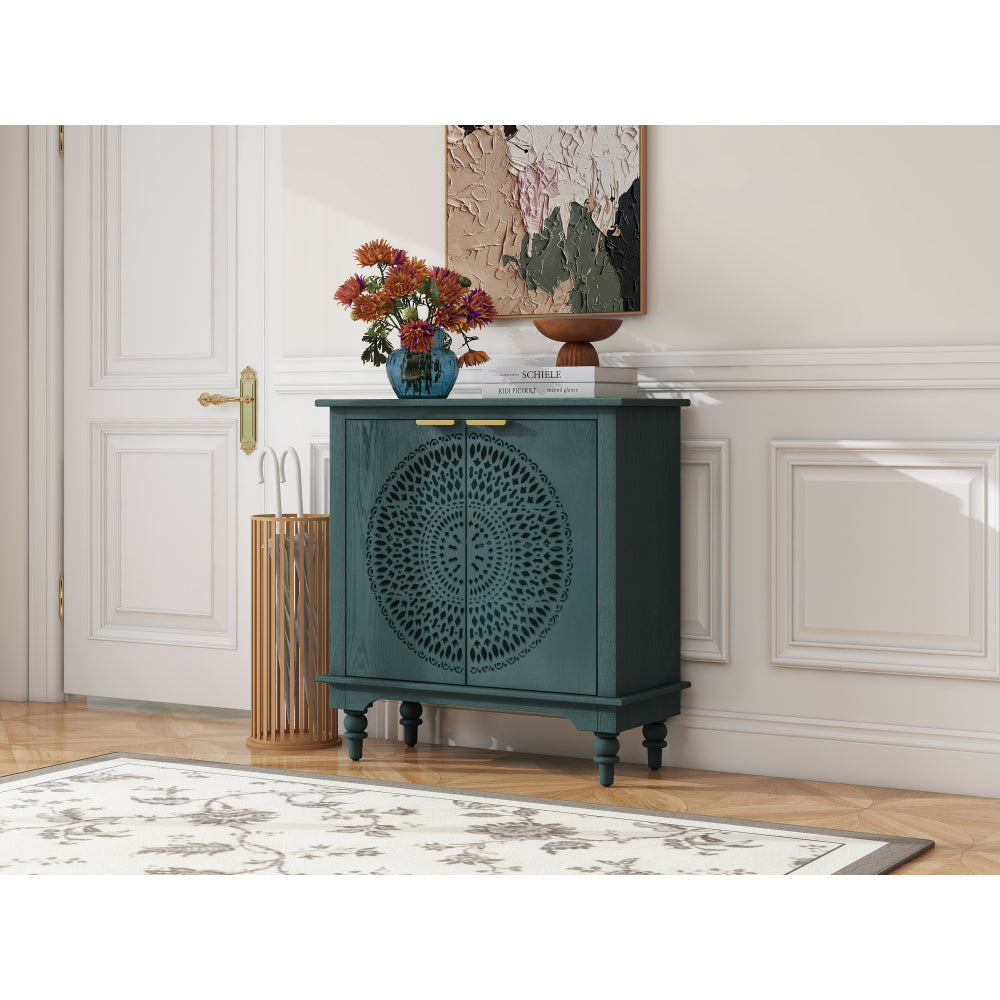 Hollow-Carved 2 Door Accent Cabinet  Sideboard Buffet Storage Cabinet with Adjustable Shelf  for  Entryway Living Room Bedroom