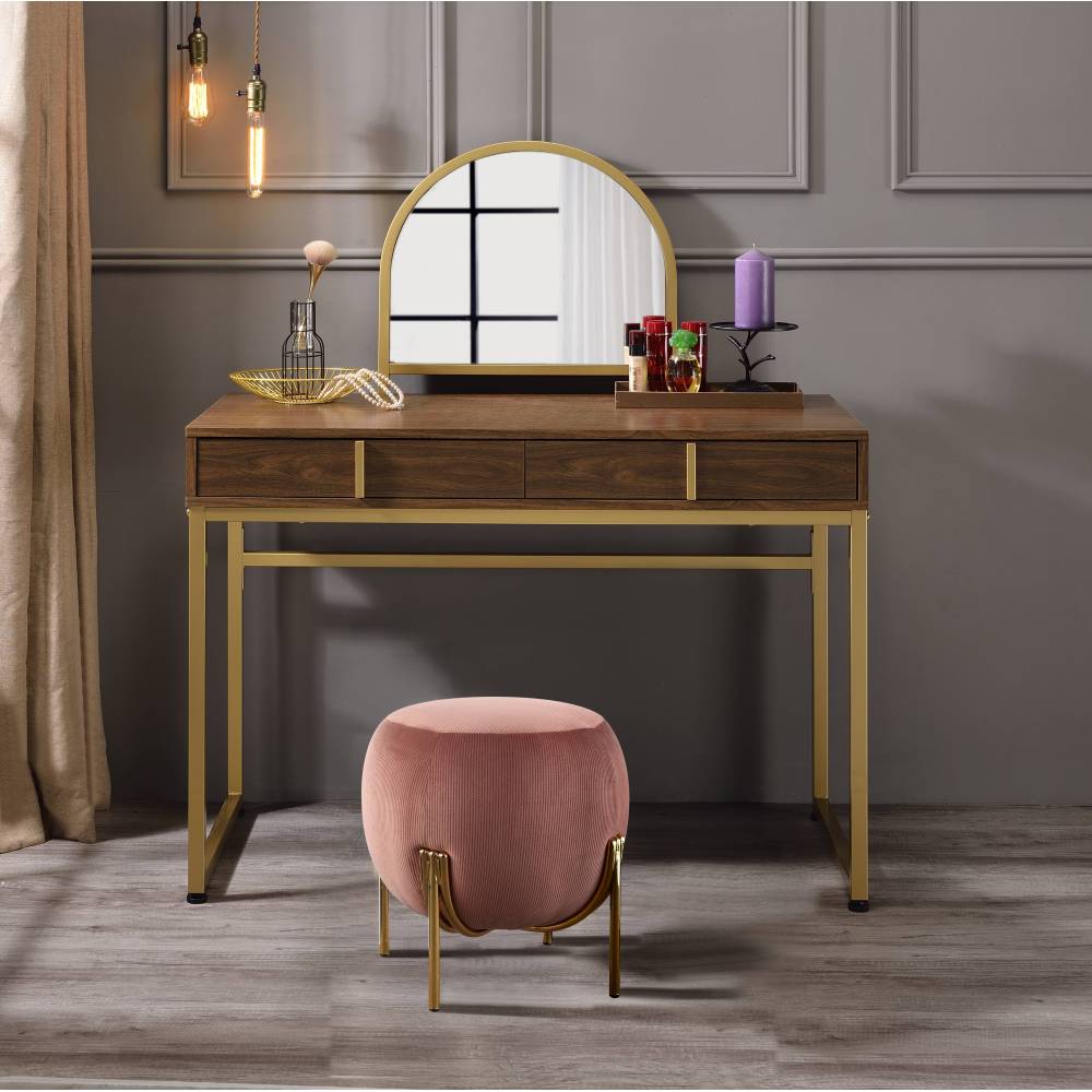 Coleen White & Gold Finish Vanity Desk W/Mirror & Jewelry Tray