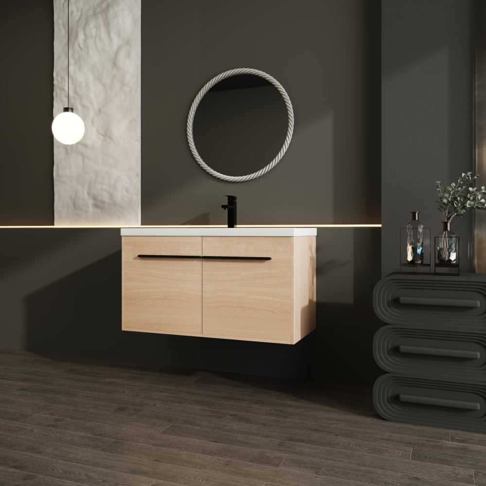 LEVISTAR Brown 30 Inch Bathroom Vanity with resin Countertop Sink,  2 Doors Bathroom Cabinet Set