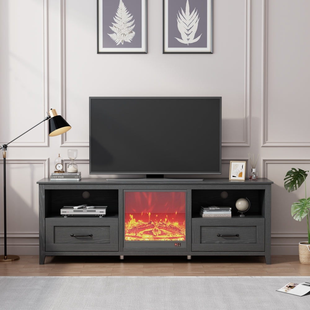 70.08 Inch Length Black TV Stand for Living Room and Bedroom, with 2 Drawers and 4 High-Capacity Storage Compartment,Suitable for fireplace