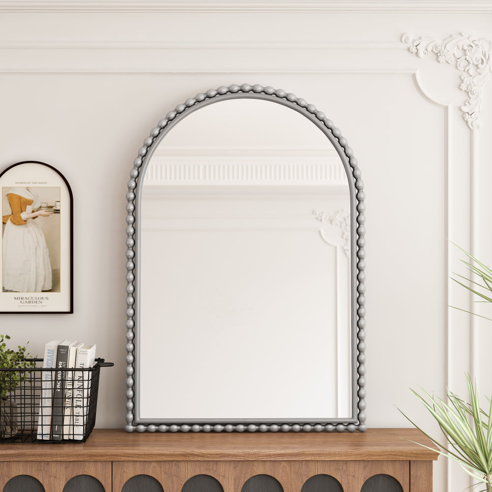 Iron Art Arch Vintage Vanity Mirror, Wall Hanging, Placed On The Table, Suitable For Living Room, Bedroom, Bathroom (Silver)