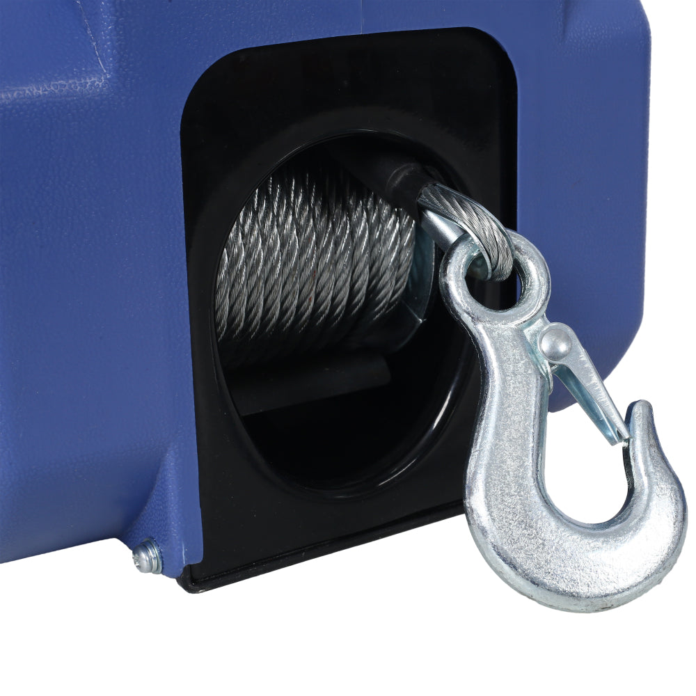 12v 3500lbs Trailer Winch,Reversible Electric Winch, for Boats up to 6000 lbs.Galvanized Wire Rope,with extra pulley hook,power in and power out,with manual function.blue plastic casing