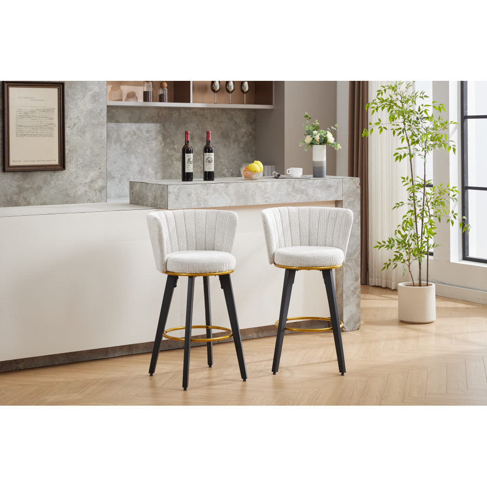 Counter Height Bar Stools Set of 2, 360° Swivel Upholstered Barstools with Backs and Metal Legs, 26" H Seat Height, Velvet Fabric,Goldy Footrest