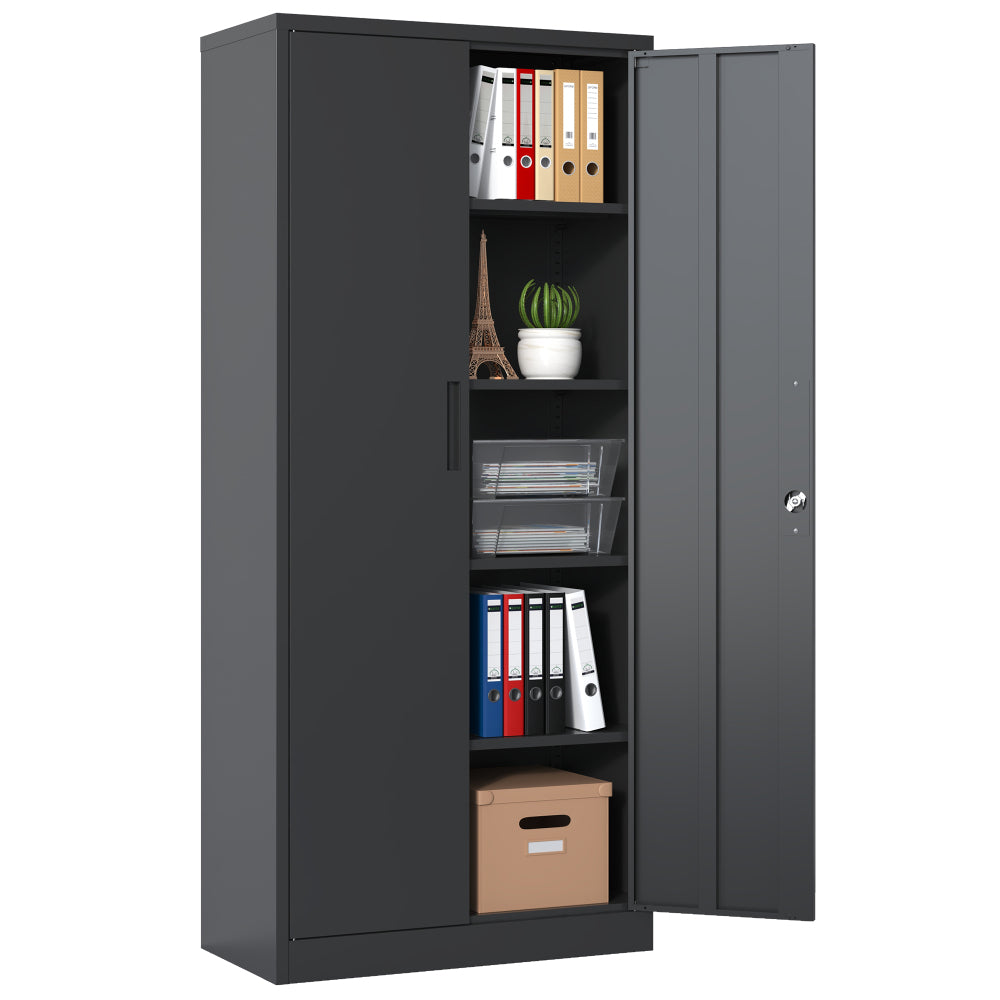71"H Metal Garage Storage Cabinet, White Tool Steel Locking Cabinet with Doors and 3 Adjustable Shelves, Tall Cabinets for Garage Storage Systems Lockable File Cabinet for Home Office,Classroom,Pantry