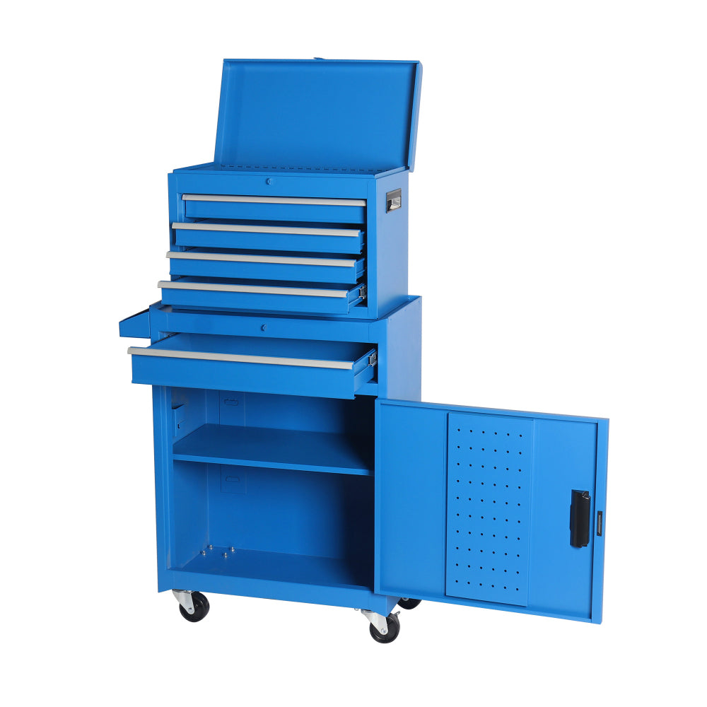 Tool Chest, 5-Drawer Rolling Tool Storage Cabinet with Detachable Top Tool Box, Liner, Universal Lockable Wheels, Adjustable Shelf, Locking Mechanism, Metal Tool Cart for Garage Workshop