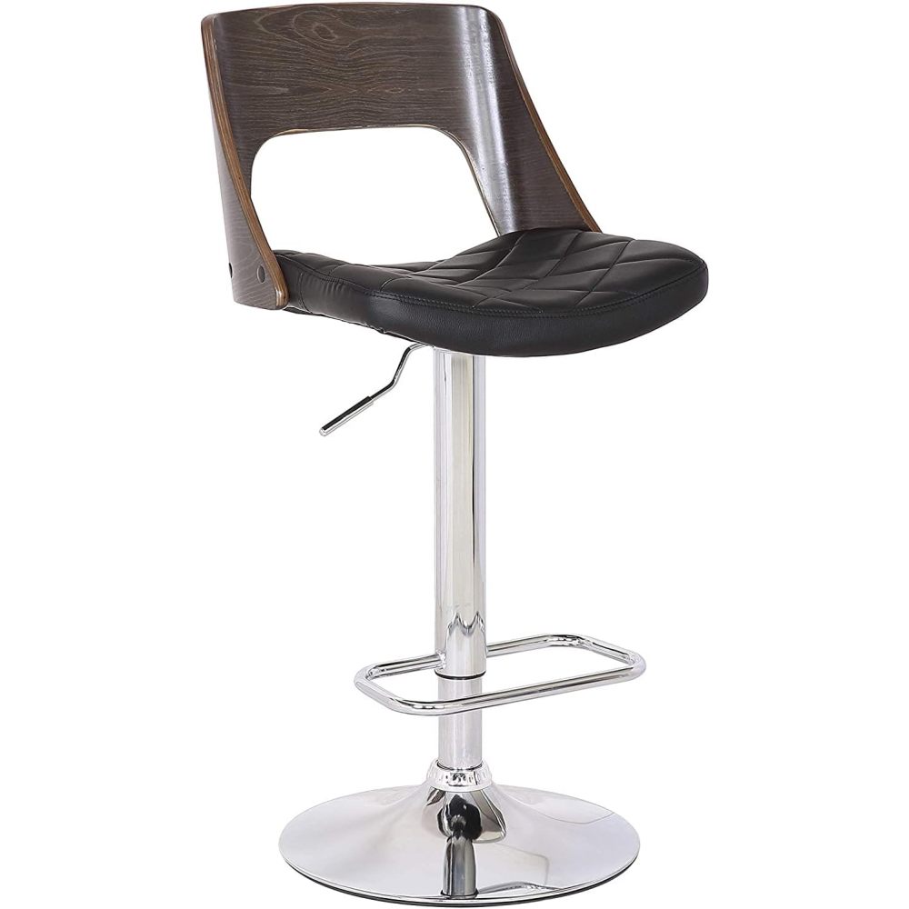 Bentwood Contemporary Modern Stylish Wood Back Adjustable Swivel Bar Stool with Diamond Quilted Finish Curved Seat and Back, Weathered Oak