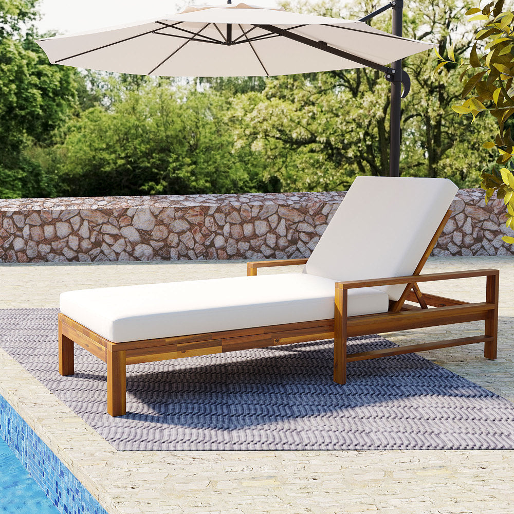 U_Style  Acacia Wood Adjustable Backrest Outdoor Lounge Chair, Suitable for Gardens, Terraces, and Poolside Areas