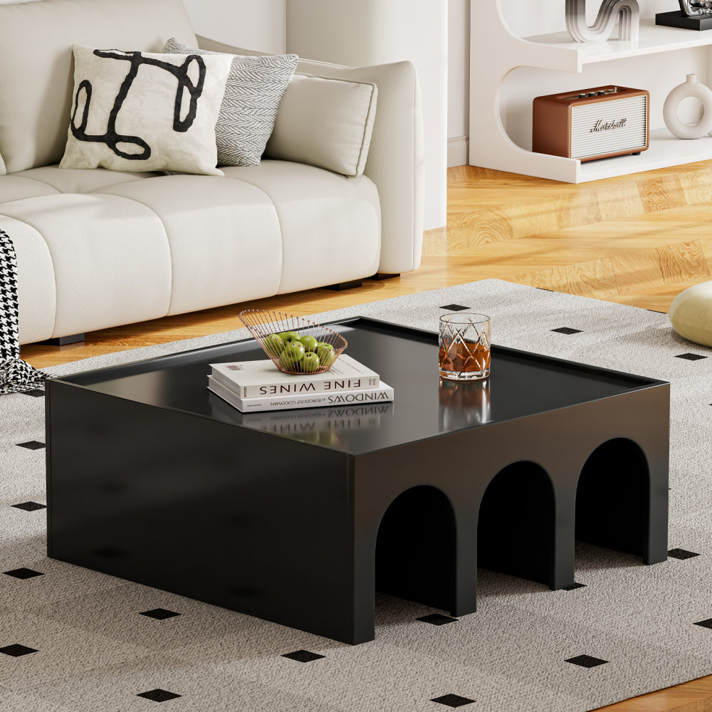 Multifunctional 4-Tier Black Book Shelf & Coffee Table for Living Room Dining Room Study Entryway, Creative Furniture Floor Bookshelf, Minimalist Organizer Storage Shelves