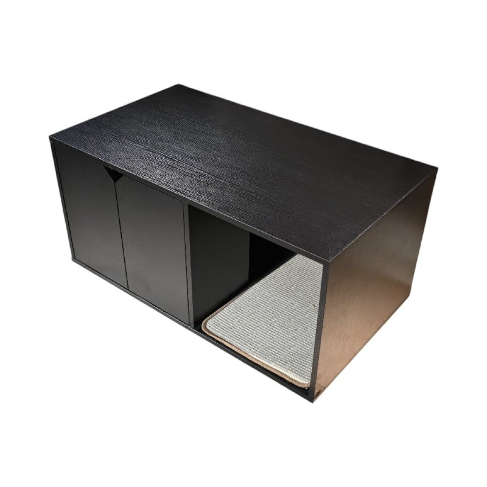 35.83" Cat Litter Box Enclosure Hidden Furniture (Scratch Pad Included), Modern Black Cat House with Corrugated Cardboard Scratching Pad - 35.83" x 20.47" x 17.05", 52 lbs