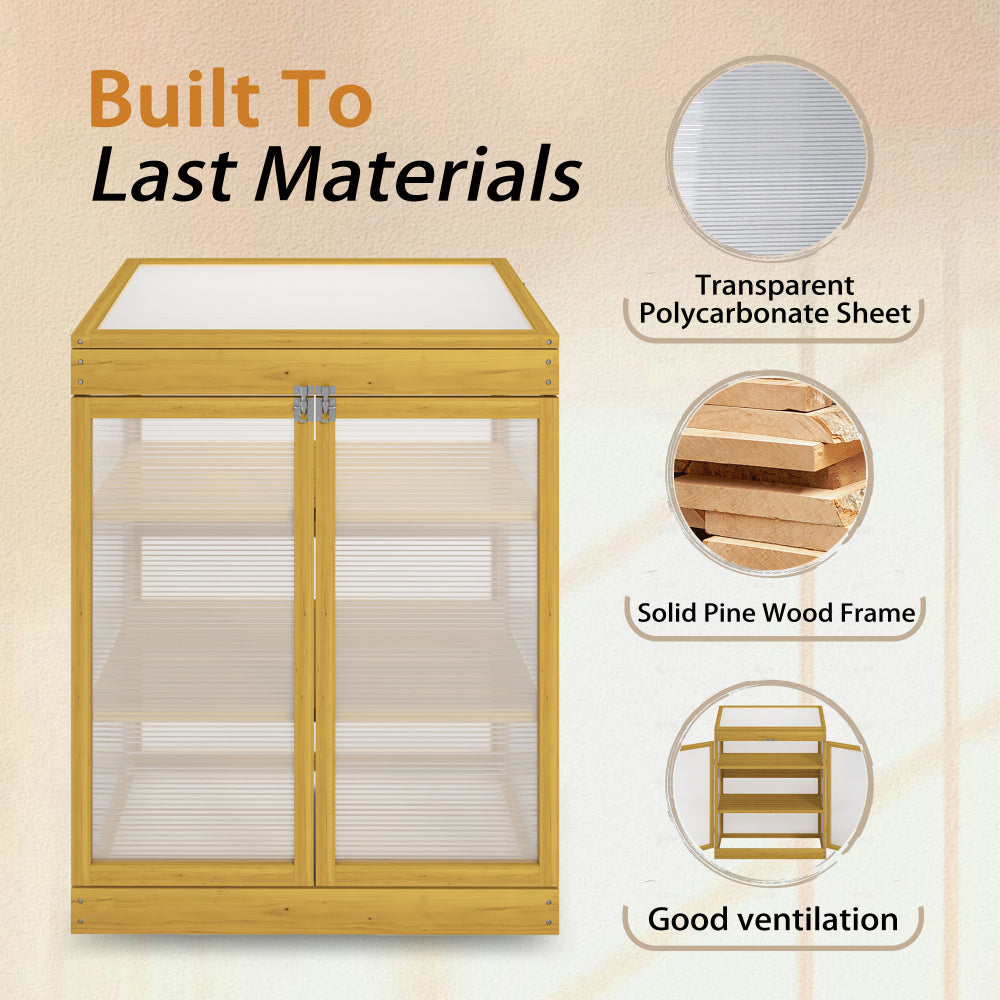 Greenhouse Wooden Cold Frame Greenhouse, Mini Greenhouse for Outdoor, Polycarbonate Garden Greenhouse Cabinet 2-Tier, Keep Plant Warm Enough