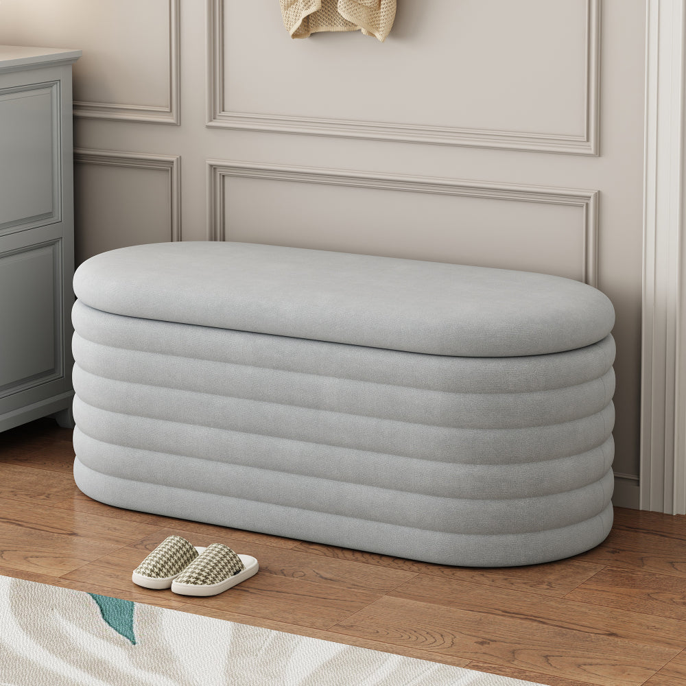 Storage Chenille Ottoman Bench Upholstered Fabric Storage Bench End of Bed Stool with Safety Hinge for Bedroom, Living Room, Entryway, Closet(40-inch, LIGHT GREY)