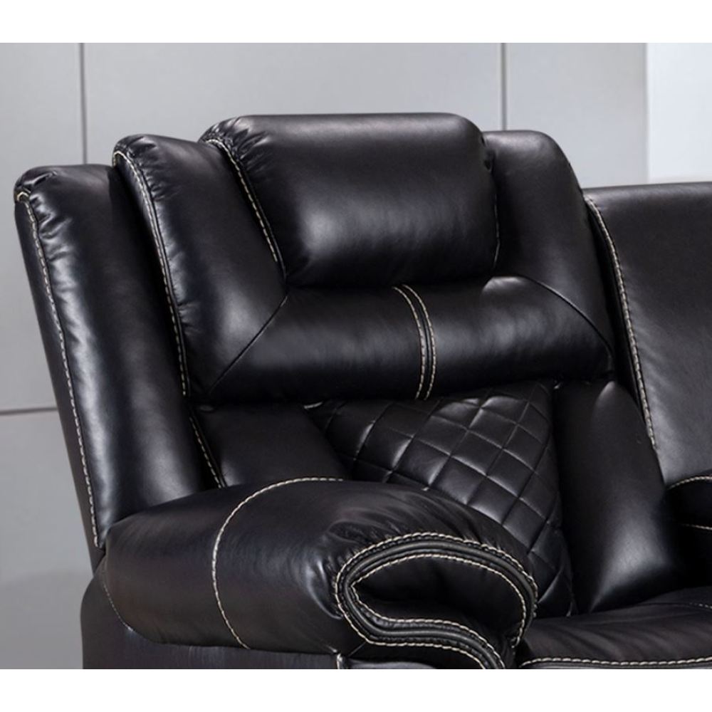 ENCORE BLACK LOVESEAT CONSOLE DUAL POWER SPEAKERS WIRELESS CHARGER & USB, LIGHT TAPE LEATHER GEL