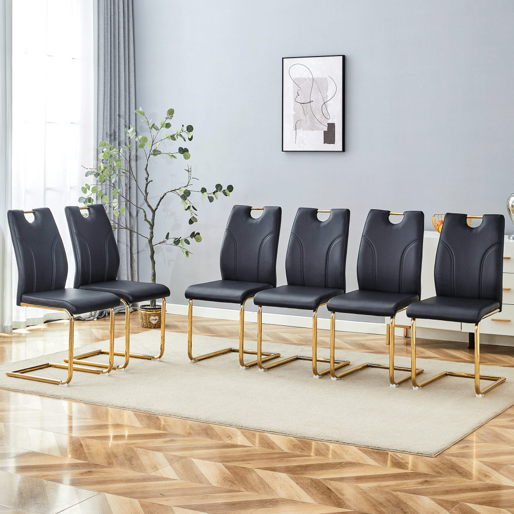 White PU Dining Chair Set.Uniquely designed white dining chairs. PU material, paired with silver metal chair legs. Suitable for offices, restaurants, kitchens, conference rooms, etc.(Set of 6)