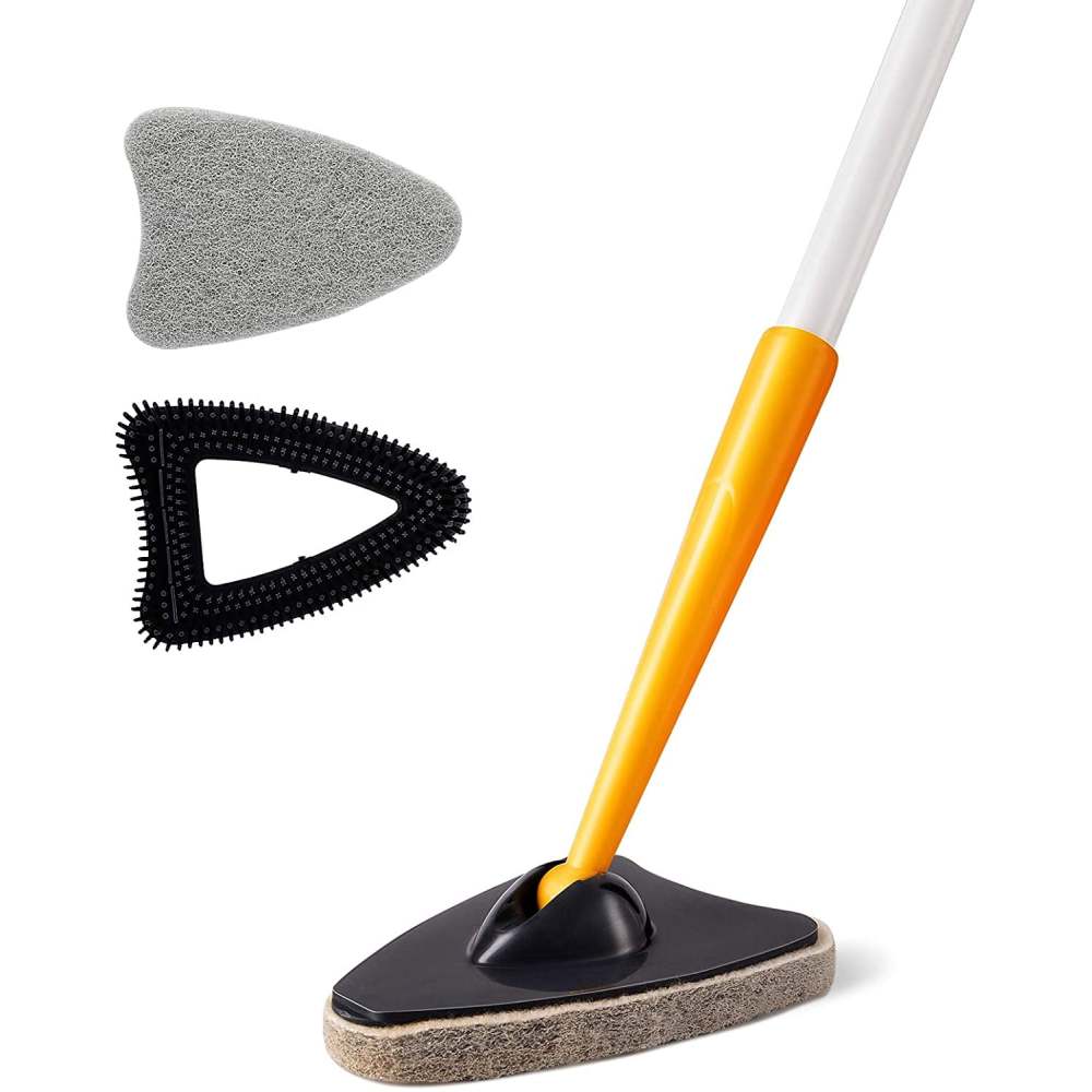 Tub Tile Scrubber Brush 2 in 1 Cleaning Brush Pole Stiff Bristles Scouring Pads for Cleaning Bathroom Kitchen Toilet Wall Tub Tile Sink Non-scratch