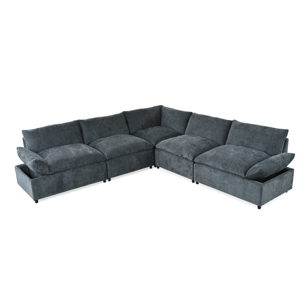 115.5" Modular Deep Gray Sectional Sofa with Durable Polyester Upholstery, Plush Cushions, Hidden Storage Compartments, and Versatile Design for Living Room, Lounge, or Office"