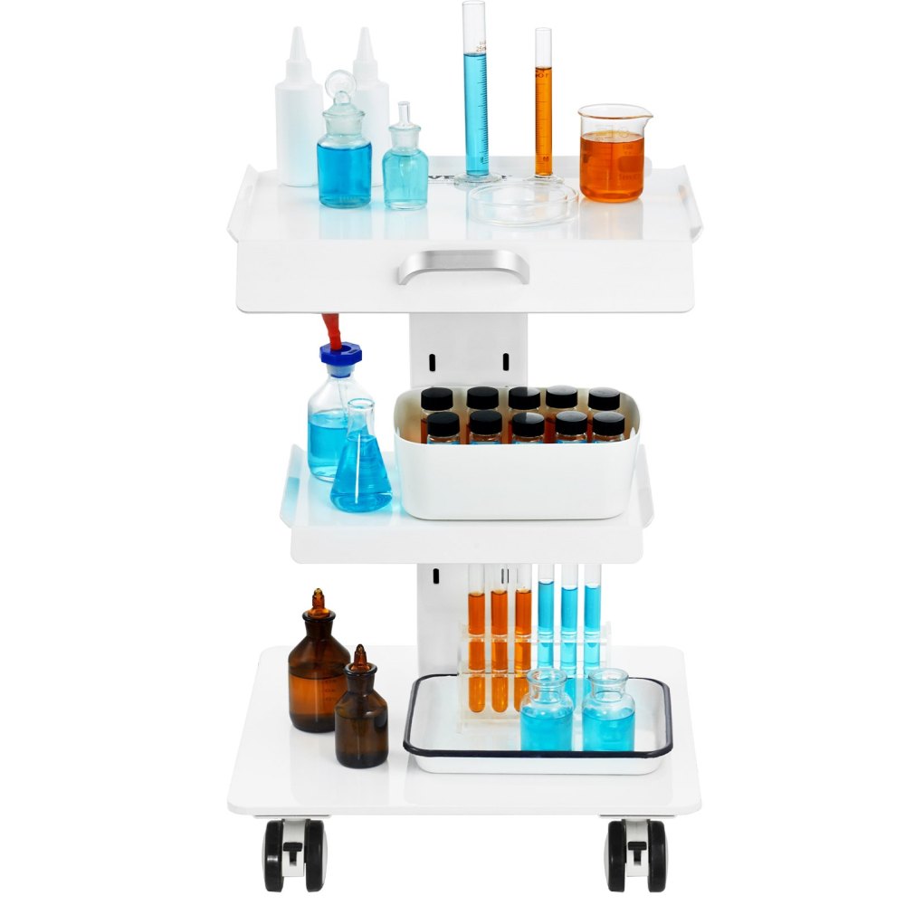 Lab Trolley, 3-Layer Rolling Lab Cart, Metal Mobile Trolley with Swivel Wheels, Tray Rolling Clinic Cart 220 lbs Weight Capacity, for Lab, Clinic, Beauty and Salon