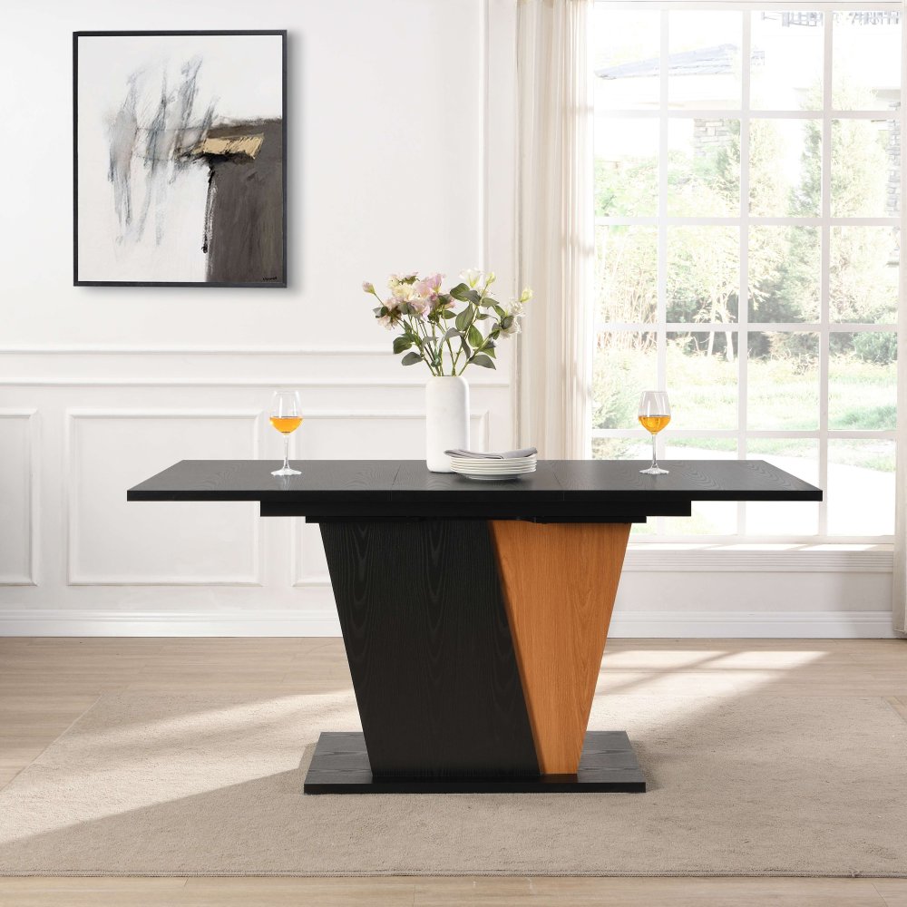 61.81 (46.46) inch Extendable Dining Table with Built-in Storage, Modern Wooden Table with Sturdy Metal Frame and MDF base, Adjustable Tabletop for Home Kitchen, Dining Room, and Office Spaces.