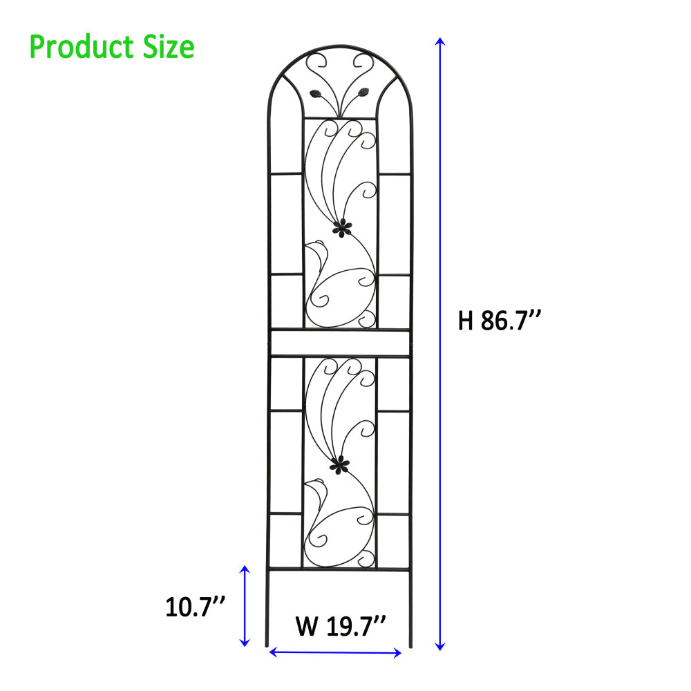 4 Pack Metal Garden Trellis 86.7" x 19.7" Rustproof Trellis for Climbing Plants Outdoor Flower Support Peacock Style Black