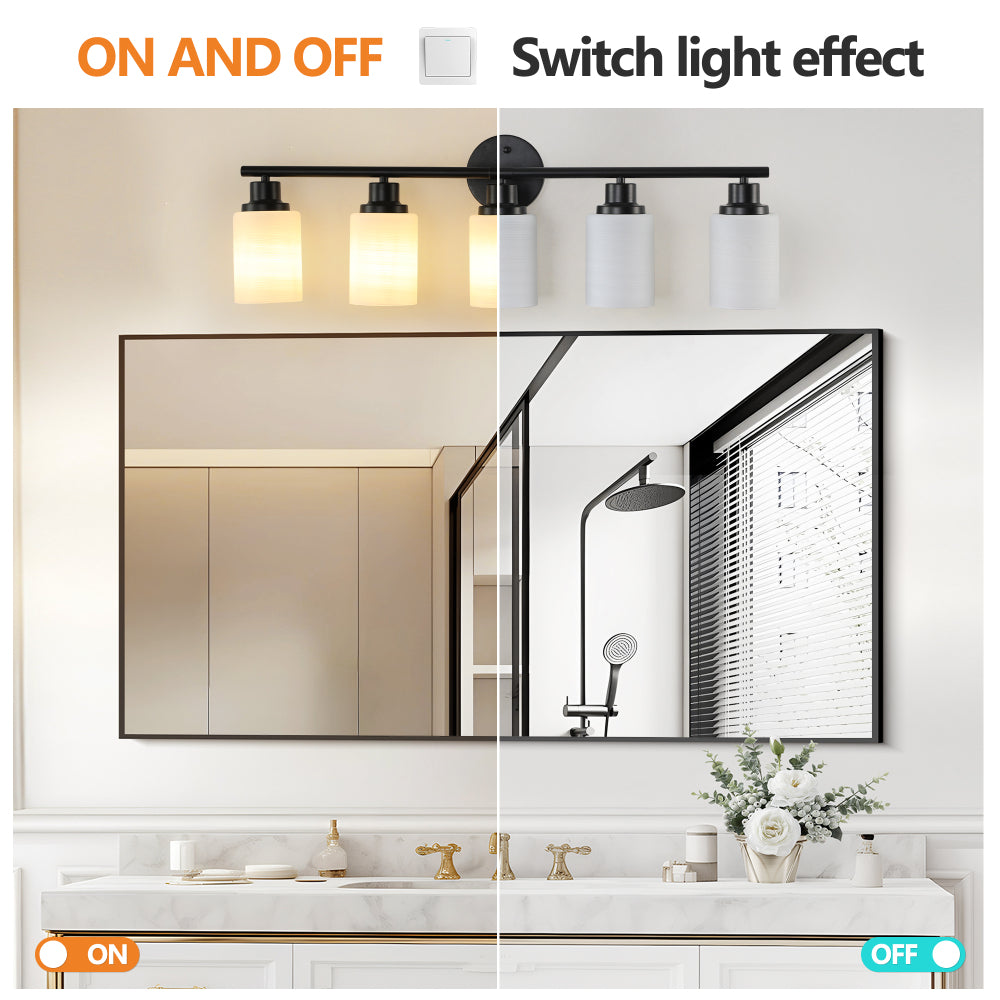31" Modern 5-Light Vanity Bathroom Mirror Light, Frosted White Glass with Black Iron Frame, Contemporary Wall Sconce for Bedroom, Bathroom, and Dressing Room (Bulb Not Included)