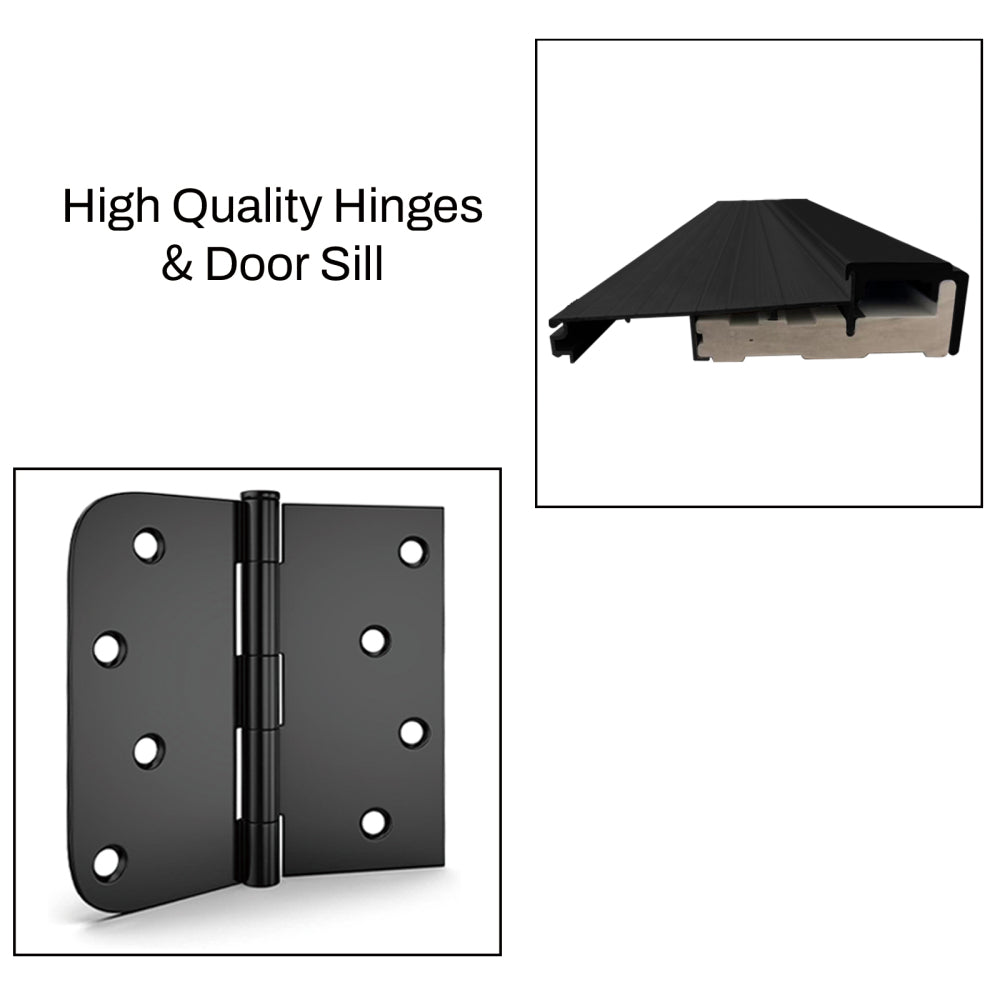 36 x 80 Fiberglass Entry Door with Brickmould, 6-9/16 in. Vinyl Frame,9 Lite Frosted Glass - Front Door for Home's Front Entrance, Right Hand Inswing, Black Wooden Grain Knock-Down Door