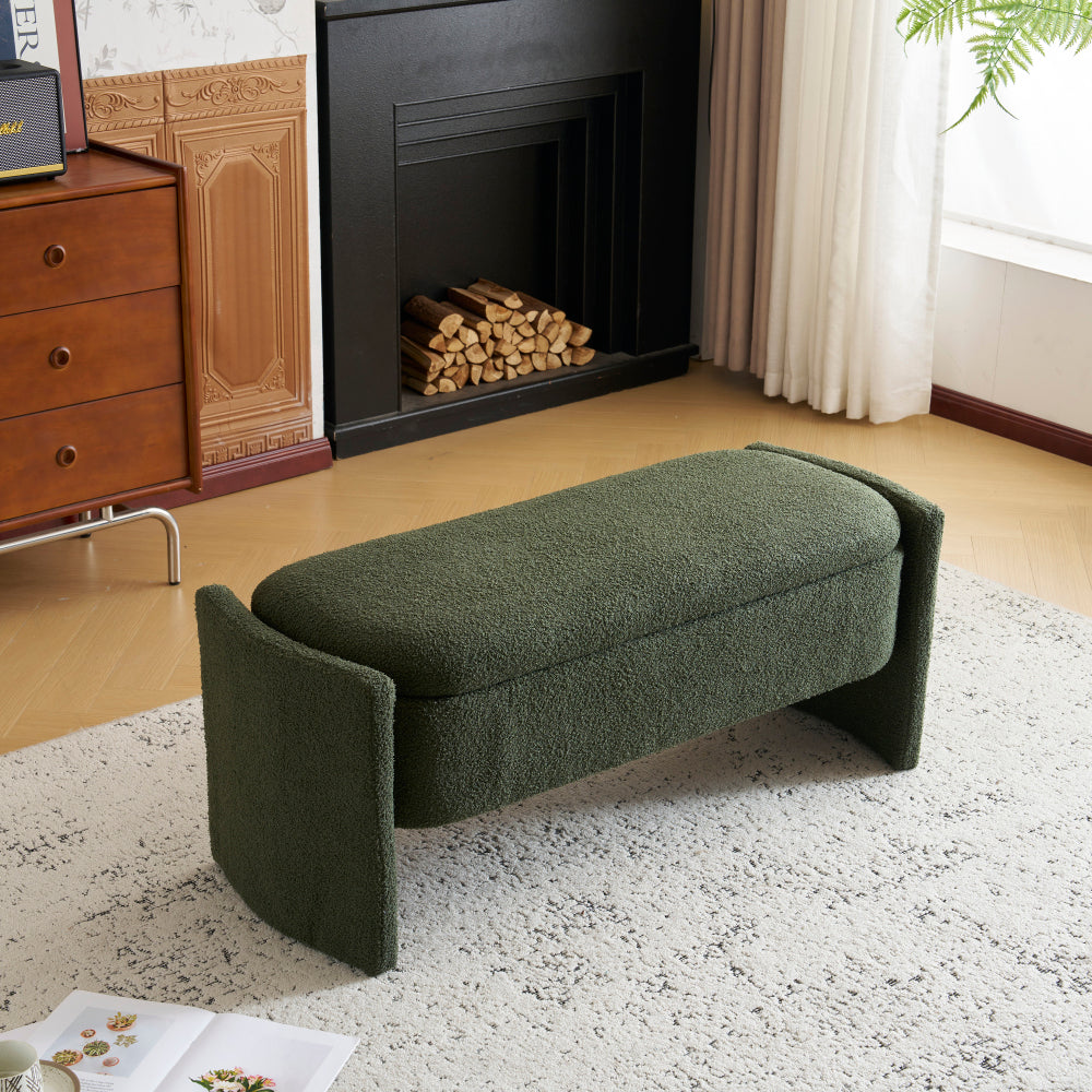 Elegant Long - shaped Storage Ottoman Bench of boucle material with Simple and Grand Design, White