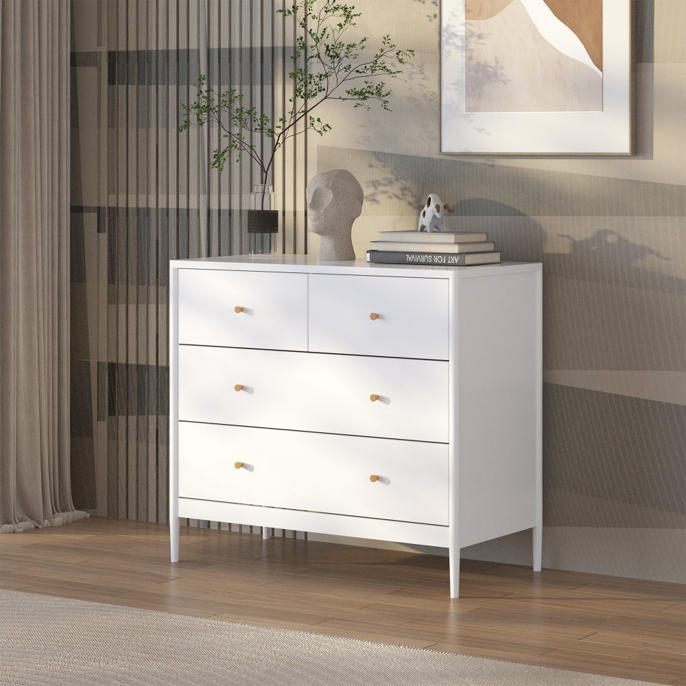 White 4-Drawer Kids Dresser, Wooden Storage Cabinet for Toddler Bedroom, Nursery, Closet, Baby Nightstand Organizer for Living Room or Apartment, 35.4" Wide