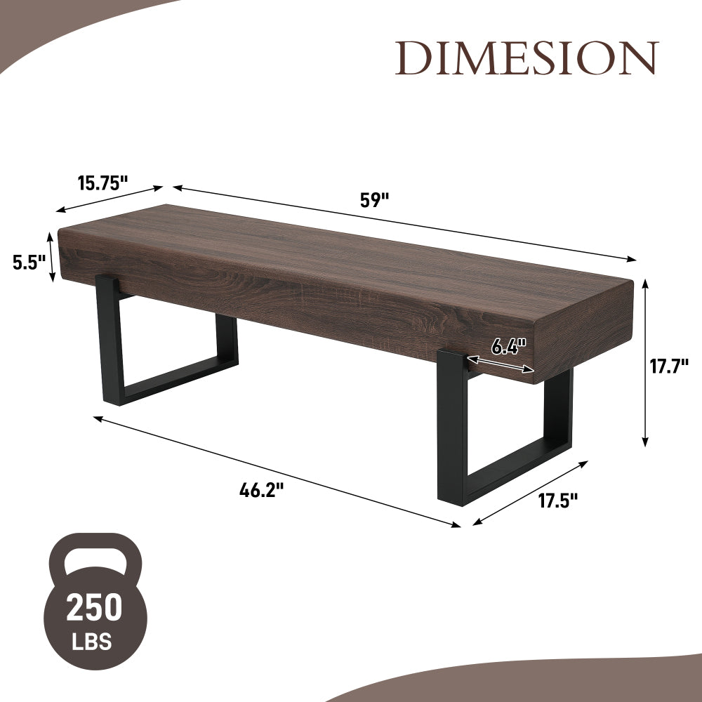59" Dining Bench, Farmhouse Indoor Kitchen Table Benches, Bed Bench, Industrial Shoe Bench, Entryway Benches