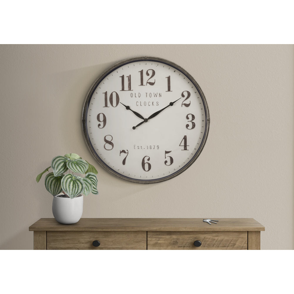 Clocks, 30" Round, Large Oversized, Wall Clock, Brown, Transitional