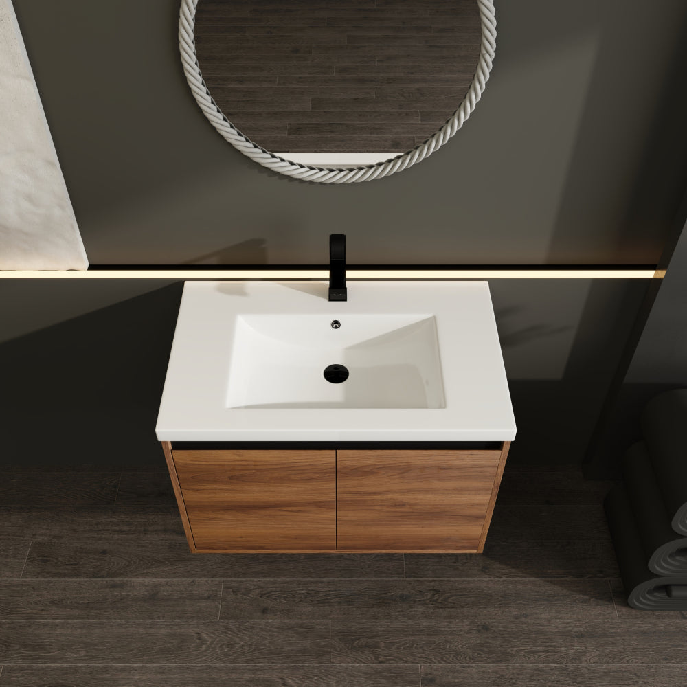 LEVISTAR Brown 30 Inch Bathroom Vanity with resin Countertop Sink,  2 Doors Bathroom Cabinet Set