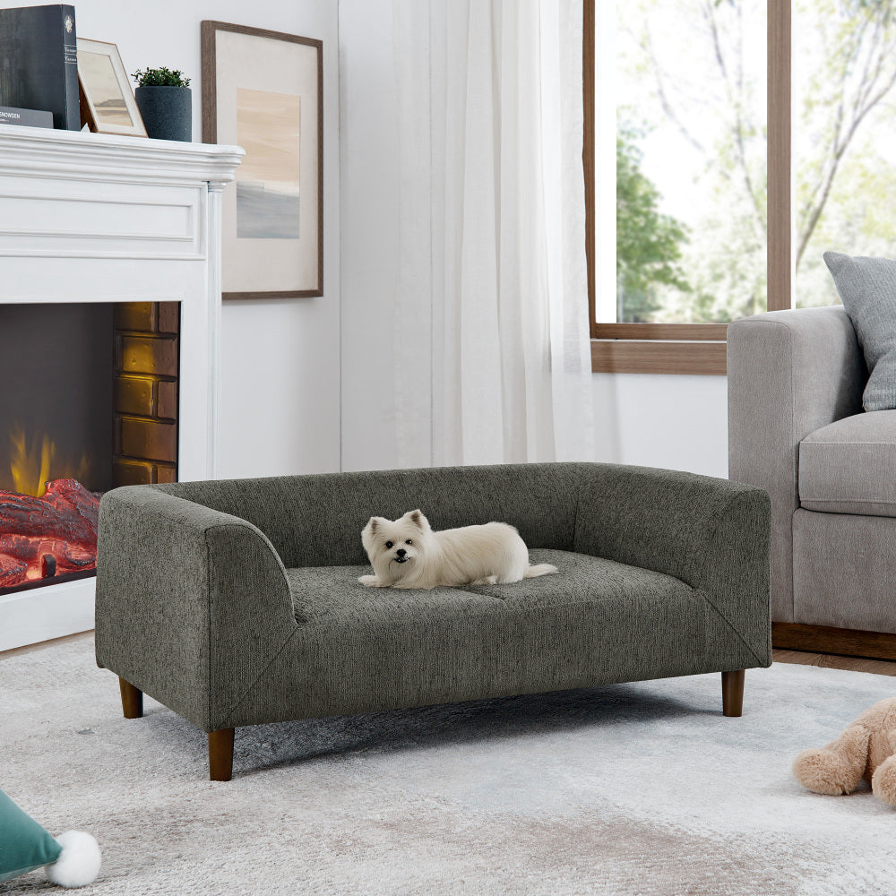 Pet sofa with backrest and armrests, modern rectangular pet sofa suitable for small and medium dogs, soft cushion comfortable dog sofa,--Dark grey