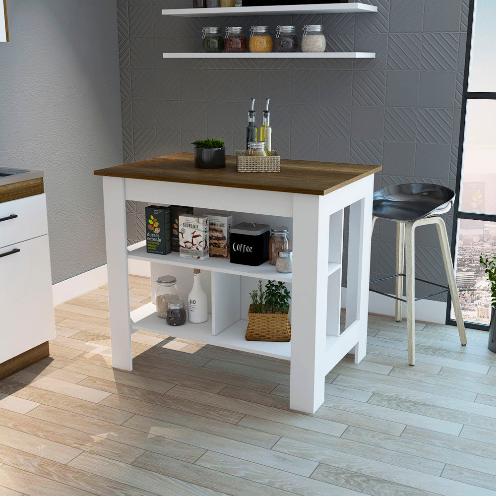Brooklyn  Kitchen Island, Three Concealed Shelves