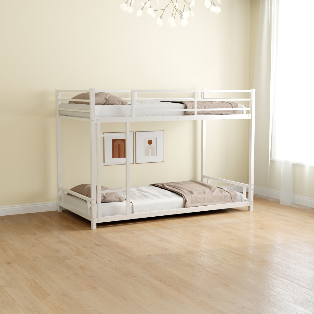 Metal Bunk Bed Twin Over Full Size with Removable Stairs, Heavy Duty Sturdy Frame with 12" Under-Bed Storage for Teen & Adults, Teens, No Box Spring Needed, White