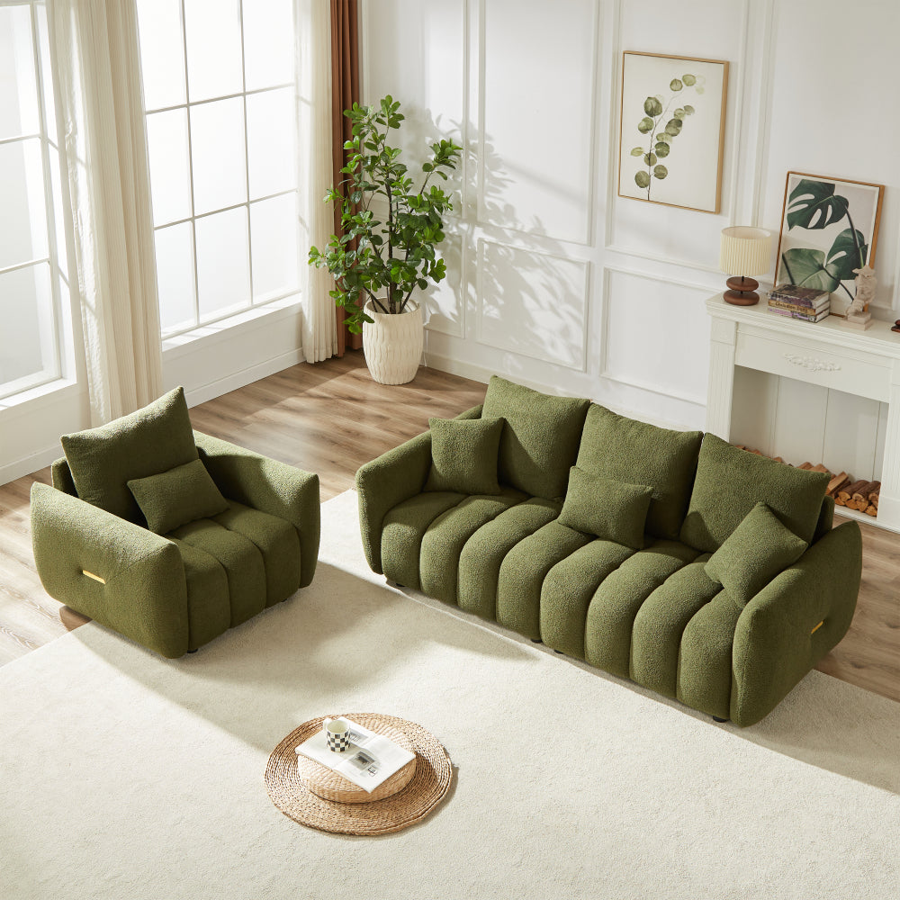 [video]MH 82" Premium Teddy fabric Sofa with 3 Back Pillows and 3 back Cushions Solid Wood Frame 3-Seater Sofa, Oversized Upholstered Chair for Living Room, Bedroom, Apartment and Office