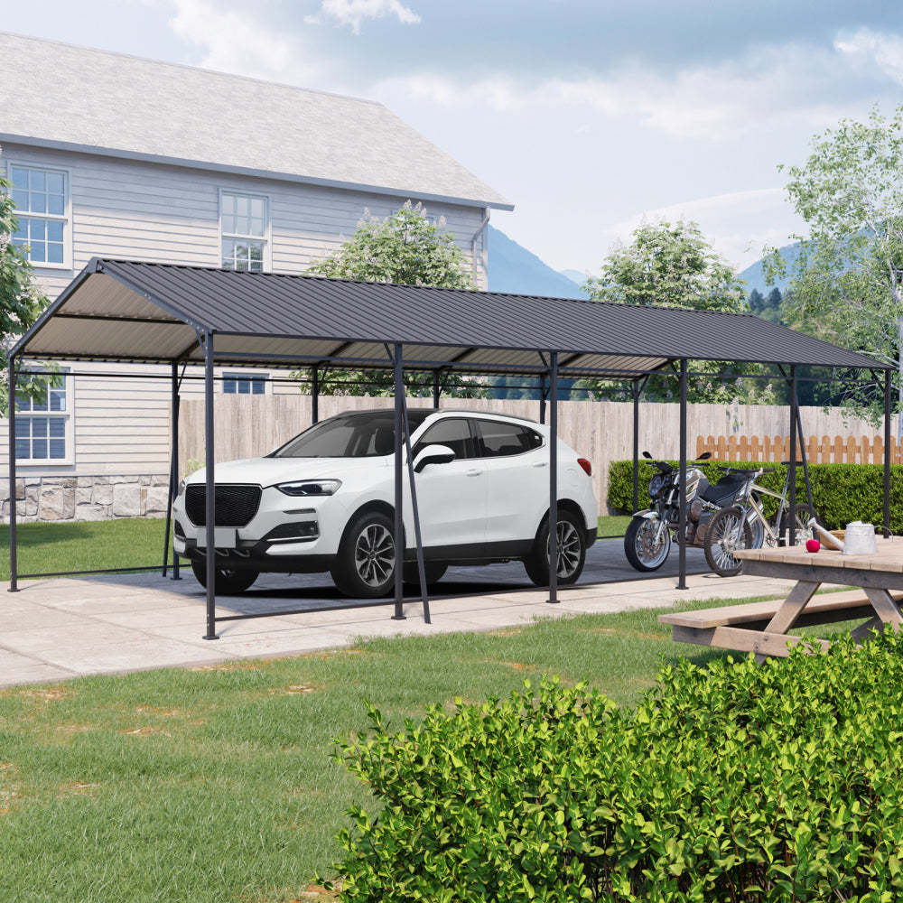 13*26.5 FT Carport, Heavy Duty Carport with Galvanized Steel Roof and Frame, Metal Carport Large Garage with 4 Fixed inclined square tube supports