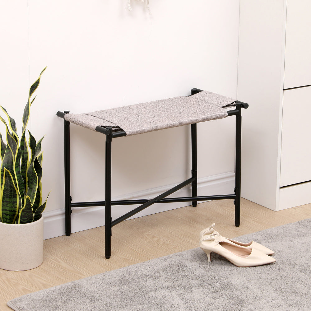 Foot Rest Shoes Stools Handwoven Paper Rope Ottomans for Entryway, Living Room, Bedroom & Office (Black)