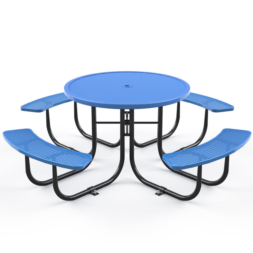 Round Outdoor Steel Picnic Table 46" with umbrella hole,Blue