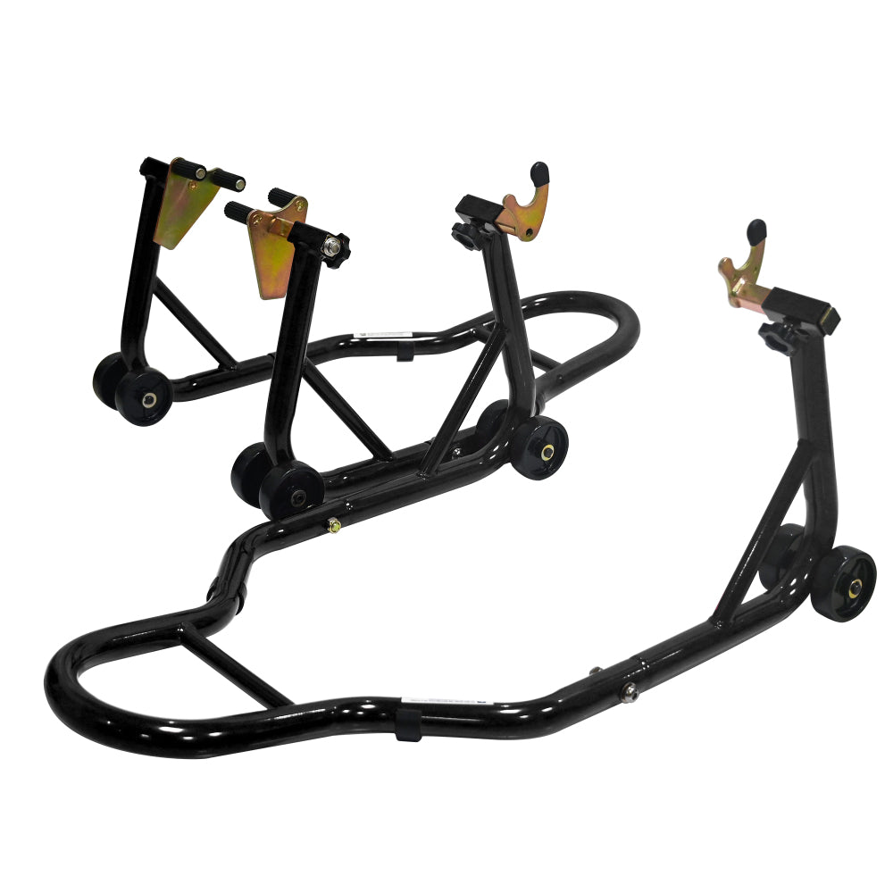 Motorcycle Stand Lift 440lbs Front Rear Combo Stand Lift Stand Front Wheel Fork Stand Rear U+K Fork Swingarm Spool Stand Compatible with Most Yamaha Honda Kawasaki Suzuki Motorcycles-- Black