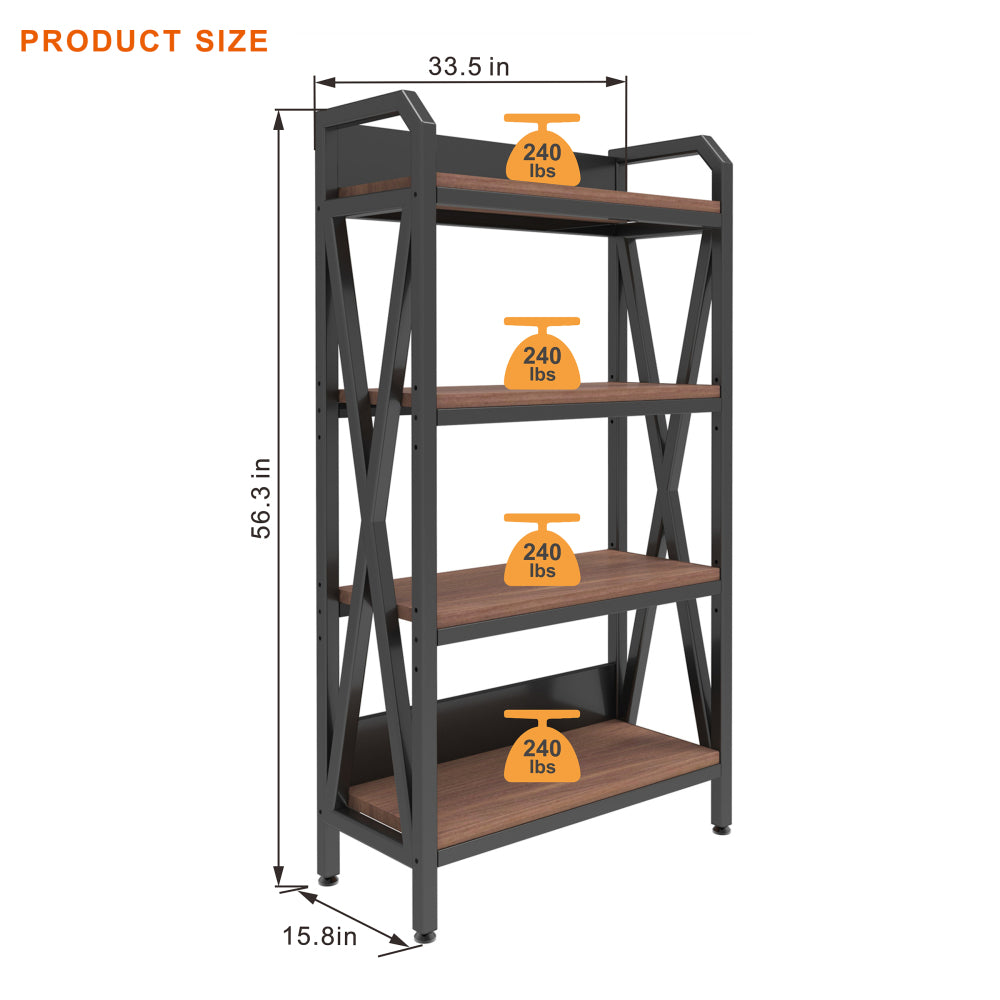56.30'' Bakers Rack 4-Level Storage Shelves Metal and Wooden Kitchen Shelves, Kitchen Organizers and Storage, for Garage, Pantry, Bathroom, Closet ,33.50'' Length
