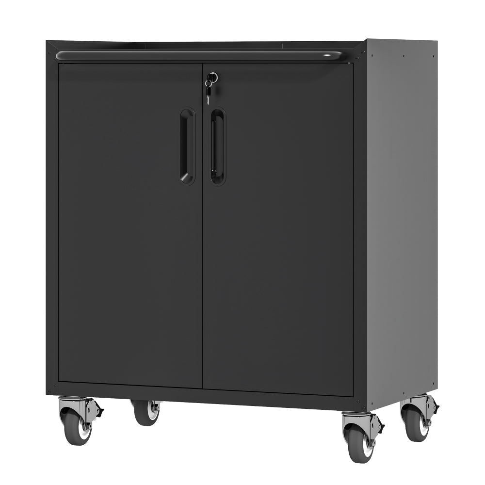 Sturdy and Durable Metal Tool Cabinet for Garage with Wheels - Mobile Heavy-Duty Storage Cabinet with 1 Drawer and 2 Locking Doors, Rolling Tool Storage Cabinet, Black and Gray